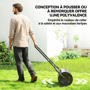Rouleau à gazon rouleau de jardin 50 cm, remplissage sable eau, poignée ergonomique, outil de jardinage pour pelouse, patio et parc, noir