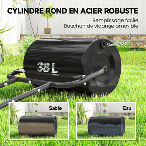 Rouleau à gazon rouleau de jardin 50 cm, remplissage sable eau, poignée ergonomique, outil de jardinage pour pelouse, patio et parc, noir