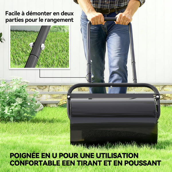 Rouleau à gazon rouleau de jardin 50 cm, remplissage sable eau, poignée ergonomique, outil de jardinage pour pelouse, patio et parc, noir