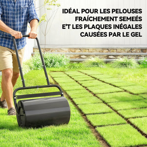 Rouleau à gazon rouleau de jardin 50 cm, remplissage sable eau, poignée ergonomique, outil de jardinage pour pelouse, patio et parc, noir