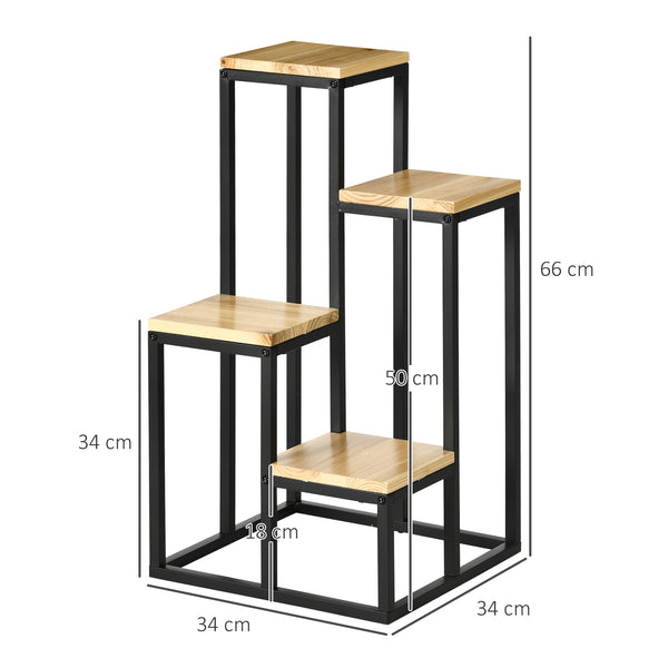 Support pour Plantes Étagère à Fleurs 4 Étagères Différentes Hauteurs Structure Acier - 34 x 34 x 66 cm