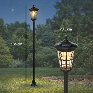 Lot de 2 Lampadaires Solaires de Jardin, Lampes Solaires Extérieures en Acier Inoxydable avec Hauteur Réglable, 2 Modes d'Intensité, Étanchéité IP44, pour Terrasse, Patio, 23,5x23,5x186 cm, Noir