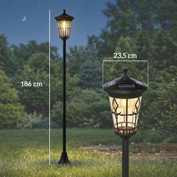 Lot de 2 Lampadaires Solaires de Jardin, Lampes Solaires Extérieures en Acier Inoxydable avec Hauteur Réglable, 2 Modes d'Intensité, Étanchéité IP44, pour Terrasse, Patio, 23,5x23,5x186 cm, Noir