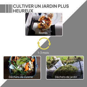 Composteur de jardin 450 L, bac composteur pour jardin en polypropylène, 80 aérations et 2 portes coulissantes, léger et robuste, noir