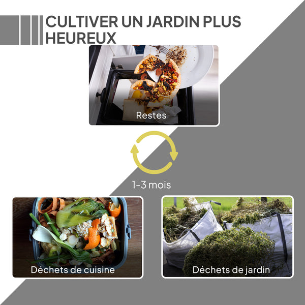 Composteur de jardin 450 L, bac composteur pour jardin en polypropylène, 80 aérations et 2 portes coulissantes, léger et robuste, noir