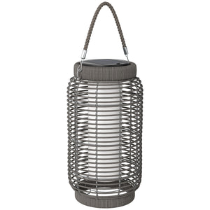 Lampadaire d'extérieur solaire lampe de jardin sur pied en résine tressée luminaire LED de jardin en acier marche/arrêt automatique Ø18 x 37 cm gris