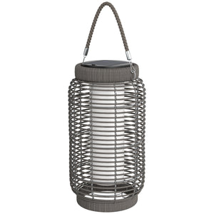 Lampadaire d'extérieur solaire lampe de jardin sur pied en résine tressée luminaire LED de jardin en acier marche/arrêt automatique Ø18 x 37 cm gris