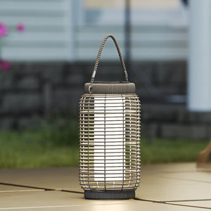 Lampadaire d'extérieur solaire lampe de jardin sur pied en résine tressée luminaire LED de jardin en acier marche/arrêt automatique Ø18 x 37 cm gris