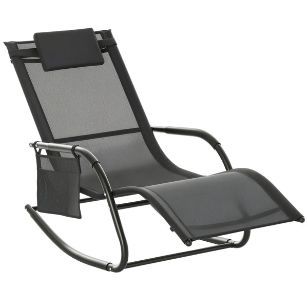 Chaise Longue à Bascule - Rocking Chair Ergonomique - tétière Amovible, accoudoirs, Pochette Rangement - métal époxy textilène Noir