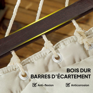 Hamac sur pied avec oreiller, hamac avec support acier, avec barres d'écartement, pour camping en plein air, plage, crème