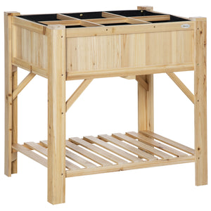 Jardinière sur Pieds - carré Potager avec étagère - dim. 78L x 58l x 81H cm - 6 Compartiments - Feutre Drainage Inclus - Bois Sapin pré-huilé