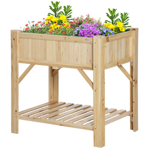 Jardinière sur Pieds - carré Potager avec étagère - dim. 78L x 58l x 81H cm - 6 Compartiments - Feutre Drainage Inclus - Bois Sapin pré-huilé