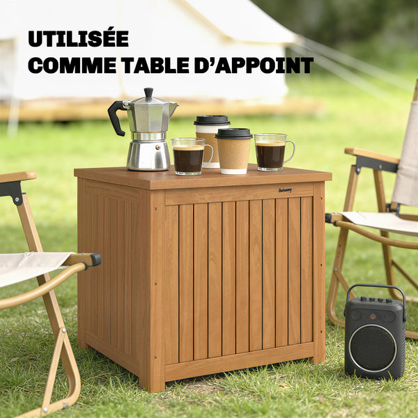 Coffre de Rangement en Bois Massif 130L - Boîte de Jardin avec Doublure Amovible - Banc de Rangement pour Coussins et Outils sur Terrasse Balcon 63x51x58,5cm, Brun