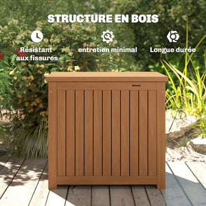 Coffre de Rangement en Bois Massif 130L - Boîte de Jardin avec Doublure Amovible - Banc de Rangement pour Coussins et Outils sur Terrasse Balcon 63x51x58,5cm, Brun