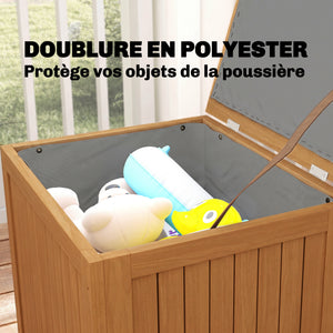 Coffre de Rangement en Bois Massif 130L - Boîte de Jardin avec Doublure Amovible - Banc de Rangement pour Coussins et Outils sur Terrasse Balcon 63x51x58,5cm, Brun