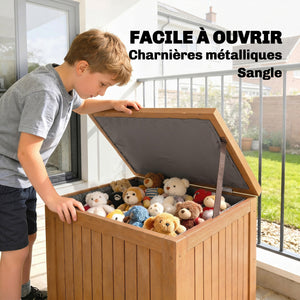 Coffre de Rangement en Bois Massif 130L - Boîte de Jardin avec Doublure Amovible - Banc de Rangement pour Coussins et Outils sur Terrasse Balcon 63x51x58,5cm, Brun