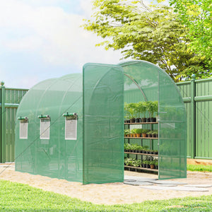 Serre tunnel de jardin 6m², serre de jardin tunnel 200x300x200cm avec cadre en acier galvanisé, porte et 6 fenêtres, pour extérieur, toutes saisons, bâche PE haute densité 140 g/m² vert