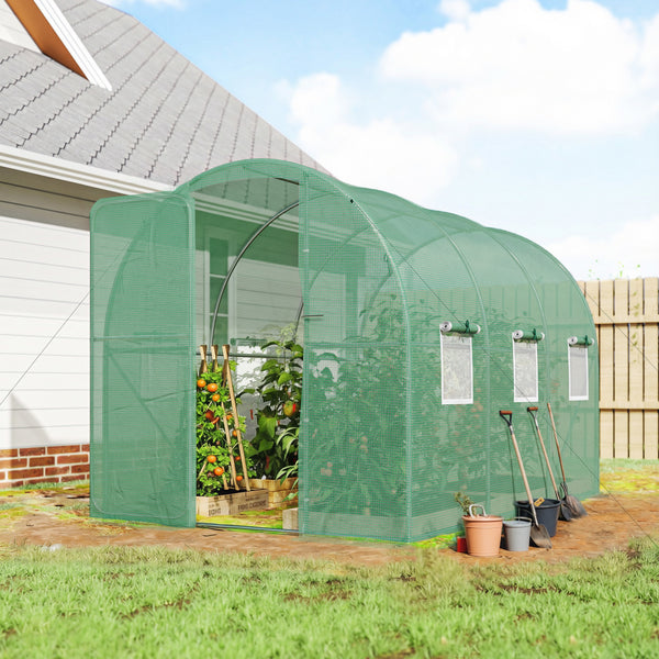 Serre tunnel de jardin 6m², serre de jardin tunnel 200x300x200cm avec cadre en acier galvanisé, porte et 6 fenêtres, pour extérieur, toutes saisons, bâche PE haute densité 140 g/m² vert