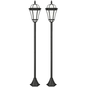 2 lampadaires sur pied solaires d'extérieur jardin avec 2 lampes LED blanc 6000K - IP44 - Ø18,5 x 129H cm noir