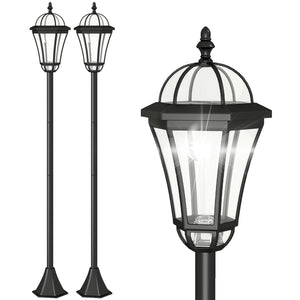 2 lampadaires sur pied solaires d'extérieur jardin avec 2 lampes LED blanc 6000K - IP44 - Ø18,5 x 129H cm noir