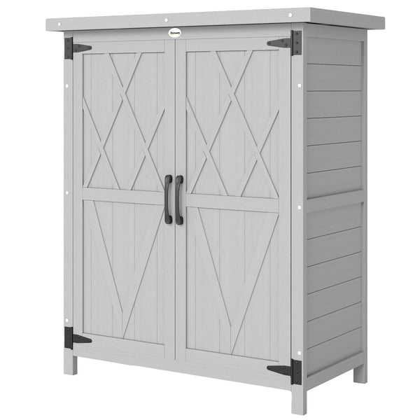 Abri de jardin Armoire de jardin pour outils 75L x 40l x 90H cm 3 étagères 2 portes Toit en asphalte imperméable Bois de sapin gris