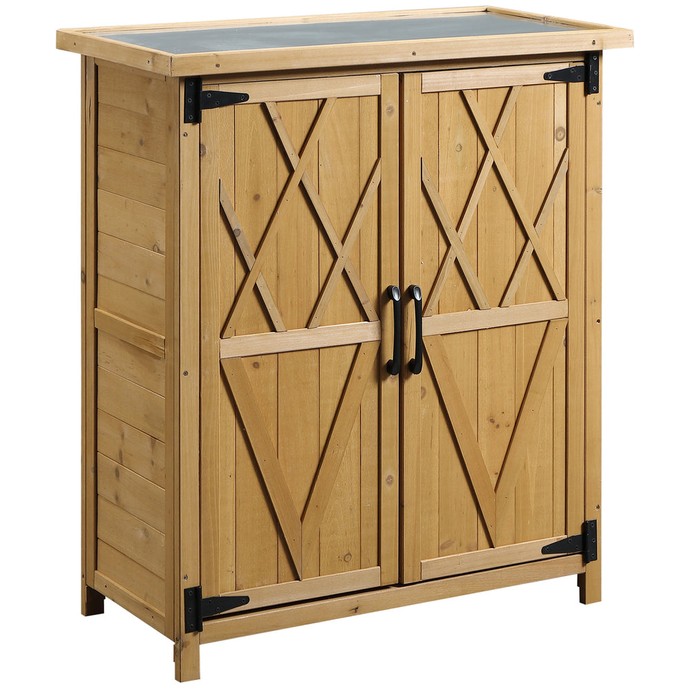 Abri de jardin Armoire de jardin pour outils 75L x 40l x 90H cm 3 étagères 2 portes Toit en asphalte imperméable Bois de sapin jaune