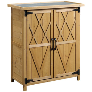 Abri de jardin Armoire de jardin pour outils 75L x 40l x 90H cm 3 étagères 2 portes Toit en asphalte imperméable Bois de sapin jaune