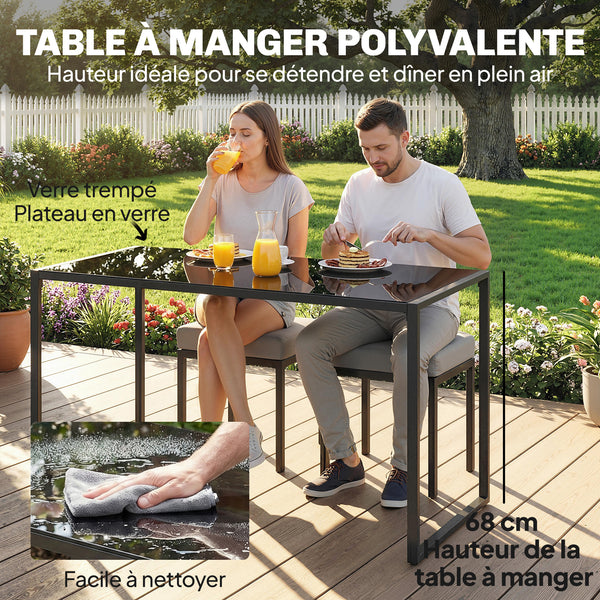 Salon de Jardin 6 Pièces Canapé d'Angle Extérieur - Ensemble Meuble de Jardin avec Coussins 10cm, Table Haute et 2 Repose-pieds - Mobilier de Terrasse 7 Personnes Acier et Textilène, Gris
