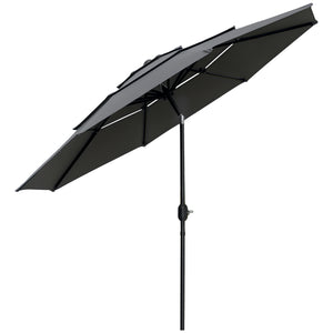 Parasol de jardin extérieur parasol inclinable rond Ø 2,85 x 2,5 m avec ouverture fermeture manivelle, 2 évents, toile 180 g/m² protection Anti-UV, parasol pour balcon, terrasse, gris
