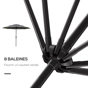 Parasol de jardin extérieur parasol inclinable rond Ø 2,85 x 2,5 m avec ouverture fermeture manivelle, 2 évents, toile 180 g/m² protection Anti-UV, parasol pour balcon, terrasse, gris