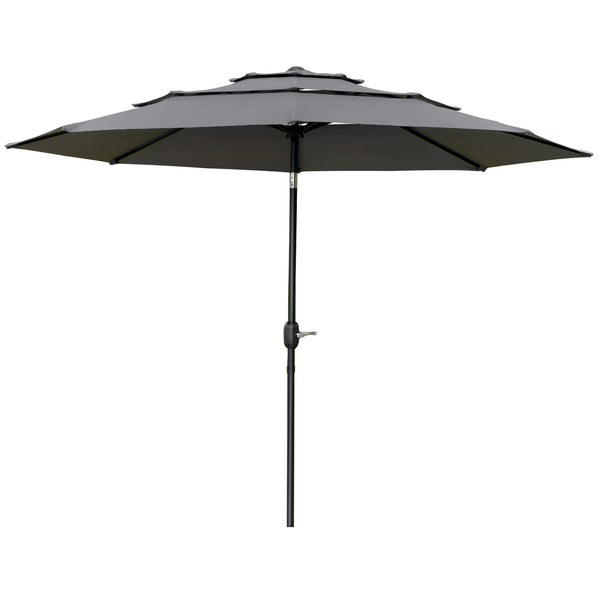 Parasol de jardin extérieur parasol inclinable rond Ø 2,85 x 2,5 m avec ouverture fermeture manivelle, 2 évents, toile 180 g/m² protection Anti-UV, parasol pour balcon, terrasse, gris