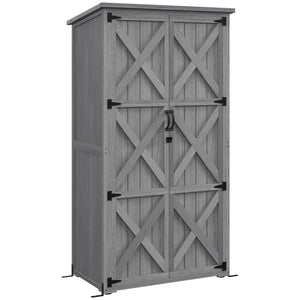 Armoire de Jardin abri Jardin Remise pour Outils sur Pied 90L x 54,5l x 161/168,5H cm 2 étagères Toit bitumé étanche Bois pin Autoclave, gris