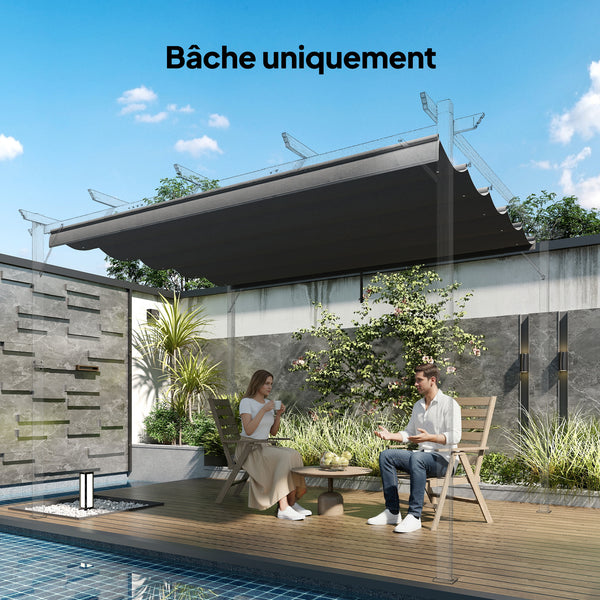 Toile de toit pour pergola tonnelle rétractable de 4 x 3 m - toile uniquement 350 x 260 cm gris foncé