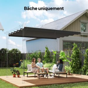Toile de toit pour pergola tonnelle rétractable de 4 x 3 m - toile uniquement 350 x 260 cm gris foncé