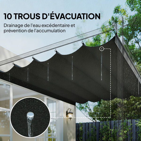 Toile de toit pour pergola tonnelle rétractable de 4 x 3 m - toile uniquement 350 x 260 cm gris foncé