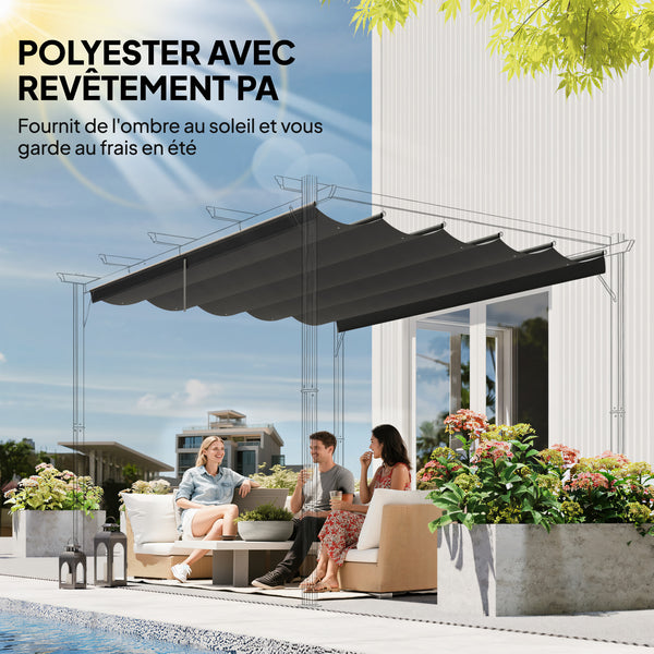 Toile de toit pour pergola tonnelle rétractable de 4 x 3 m - toile uniquement 350 x 260 cm gris foncé