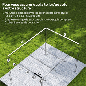 Toile de toit pour pergola tonnelle rétractable de 4 x 3 m - toile uniquement 350 x 260 cm gris foncé