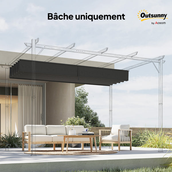 Toile de toit pour pergola tonnelle rétractable de 4 x 3 m - toile uniquement 350 x 260 cm gris foncé