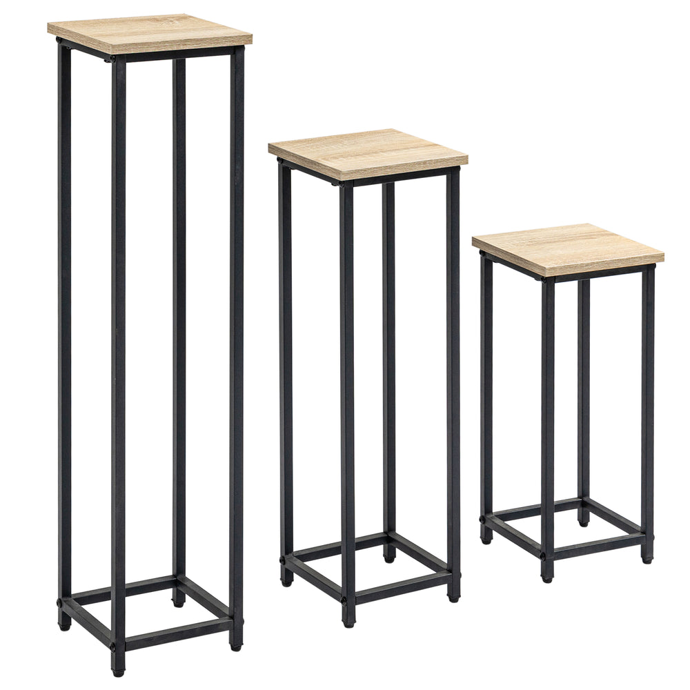 Lot de 3 supports pot de fleurs porte-plantes carrées empilables - 21 x 21 x 50/70/90 cm - acier