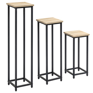 Lot de 3 supports pot de fleurs porte-plantes carrées empilables - 21 x 21 x 50/70/90 cm - acier