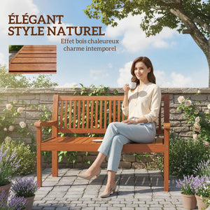 Banc de Jardin 2 Places, Banc Extérieur en Bois avec Housse Imperméable, Siège de Jardin avec Dossier Ergonomique, Mobilier pour Terrasse, Balcon, Porch, Marron Clair