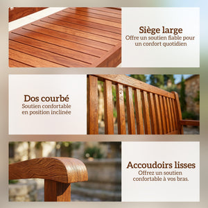 Banc de Jardin 2 Places, Banc Extérieur en Bois avec Housse Imperméable, Siège de Jardin avec Dossier Ergonomique, Mobilier pour Terrasse, Balcon, Porch, Marron Clair