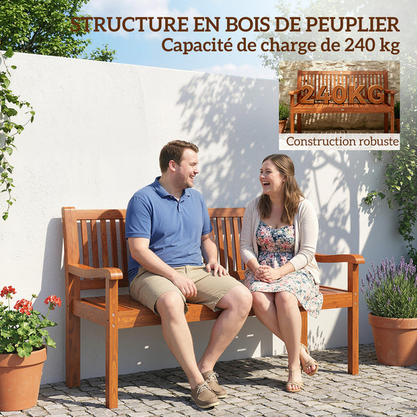 Banc de Jardin 2 Places, Banc Extérieur en Bois avec Housse Imperméable, Siège de Jardin avec Dossier Ergonomique, Mobilier pour Terrasse, Balcon, Porch, Marron Clair