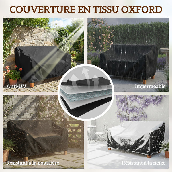 Banc de Jardin 2 Places, Banc Extérieur en Bois avec Housse Imperméable, Siège de Jardin avec Dossier Ergonomique, Mobilier pour Terrasse, Balcon, Porch, Marron Clair