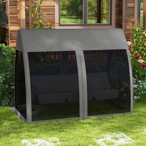 Balancelle de jardin convertible 3 places, balancelle d'extérieur avec auvent et coussins, filet avec fermetures éclair, poche, pour jardin, cour, gris