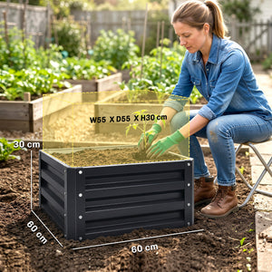 Lot de 2 jardinières surélevées en acier galvanisé 60 x 60 x 30,5 cm, carre potager de jardin pour légumes, fleurs et herbes, gris