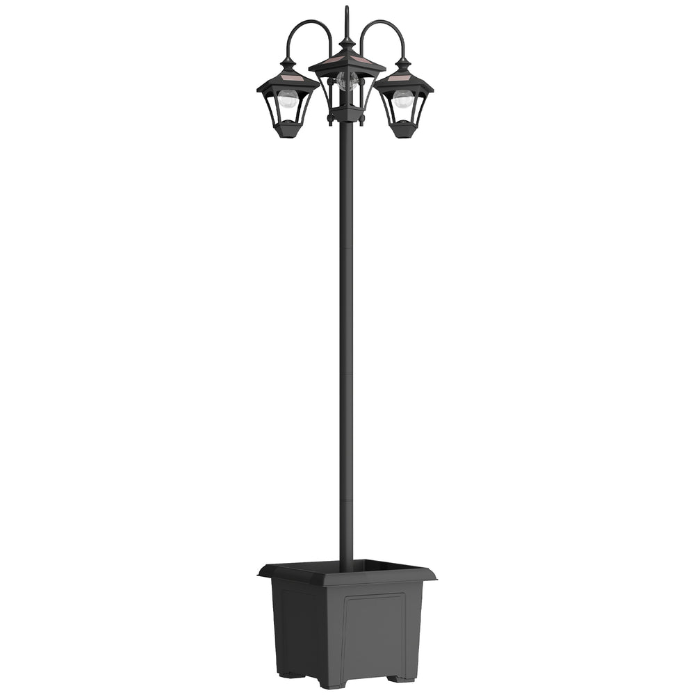 Lanterne solaire lampadaire avec jardinière réglable en hauteur 185 cm extérieure lanterne de jardin à 3 têtes contrôle de l'éclairage interrupteur IP44 lanternes solaires lampes solaires lanterne solaire pour jardin balcon