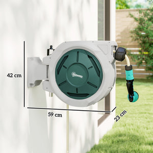 Enrouleur Tuyau Arrosage Mural 30 m x Ø 15 mm, Dévidoir Automatique de Tuyaux d'Eau Rétractable Automatique Pivotant à 180°, Buse à 7 Modes, pour Jardin et Lavage de Voiture, Gris