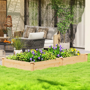 Carré Potager de jardin en Bois massif, Jardinière Surélevé avec séparateur, 235 x 121 x 26 cm, pour Jardin Balcon Terrasse, effet Bois Naturel