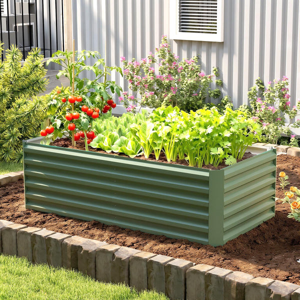Jardinière surélevée en acier galvanisé, lit de jardin avec fond ouvert, carré potager de jardin pour légumes, fruits, fleurs, 180 x 90 x 57,5 cm, vert clair